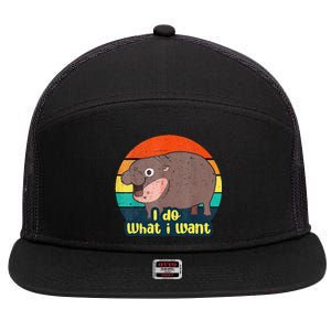 Baby Hippo Moo Deng I Do What I Want 7 Panel Mesh Trucker Snapback Hat