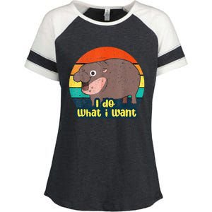 Baby Hippo Moo Deng I Do What I Want Enza Ladies Jersey Colorblock Tee