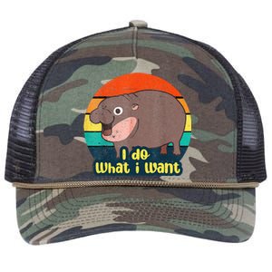 Baby Hippo Moo Deng I Do What I Want Retro Rope Trucker Hat Cap