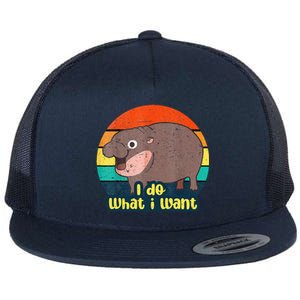 Baby Hippo Moo Deng I Do What I Want Flat Bill Trucker Hat