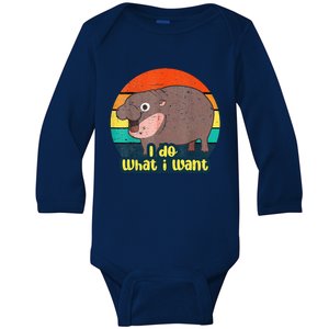 Baby Hippo Moo Deng I Do What I Want Baby Long Sleeve Bodysuit