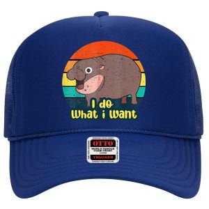 Baby Hippo Moo Deng I Do What I Want High Crown Mesh Back Trucker Hat