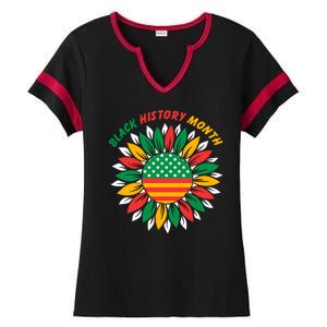 Black History Month Sunflower Flag Ladies Halftime Notch Neck Tee