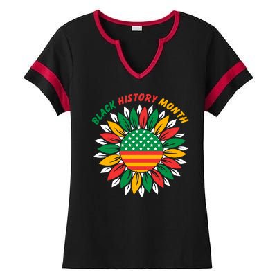 Black History Month Sunflower Flag Ladies Halftime Notch Neck Tee