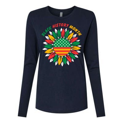 Black History Month Sunflower Flag Womens Cotton Relaxed Long Sleeve T-Shirt