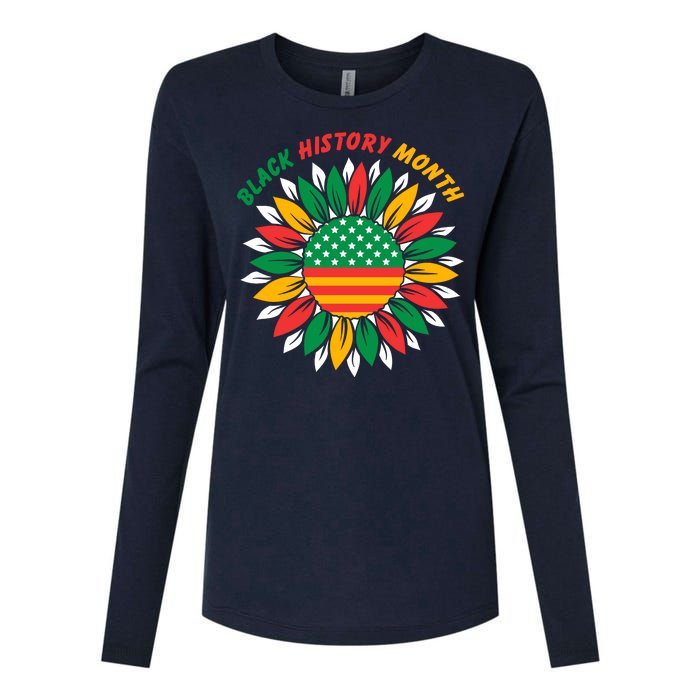 Black History Month Sunflower Flag Womens Cotton Relaxed Long Sleeve T-Shirt