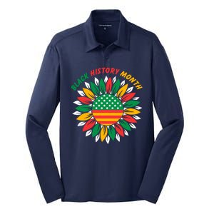 Black History Month Sunflower Flag Silk Touch Performance Long Sleeve Polo