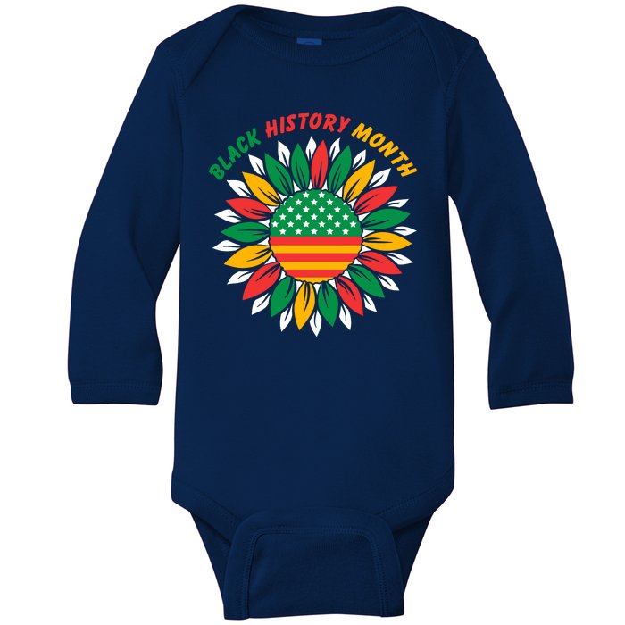 Black History Month Sunflower Flag Baby Long Sleeve Bodysuit