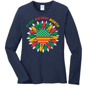 Black History Month Sunflower Flag Ladies Long Sleeve Shirt