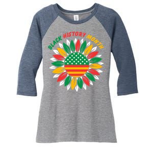 Black History Month Sunflower Flag Women's Tri-Blend 3/4-Sleeve Raglan Shirt