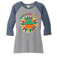 Black History Month Sunflower Flag Women's Tri-Blend 3/4-Sleeve Raglan Shirt