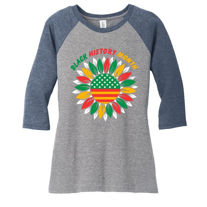 Black History Month Sunflower Flag Women's Tri-Blend 3/4-Sleeve Raglan Shirt