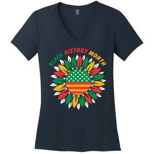 Black History Month Sunflower Flag Women's V-Neck T-Shirt