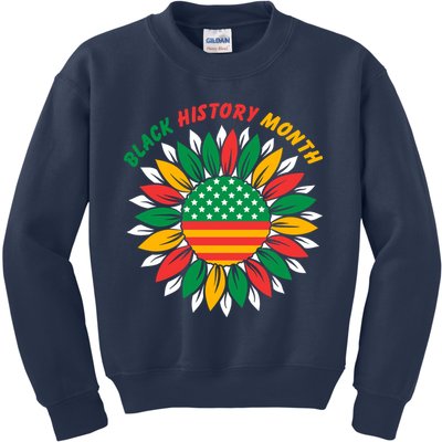 Black History Month Sunflower Flag Kids Sweatshirt
