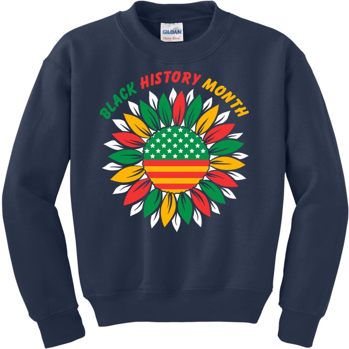 Black History Month Sunflower Flag Kids Sweatshirt