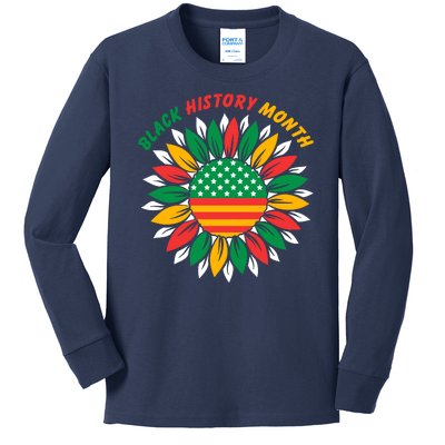 Black History Month Sunflower Flag Kids Long Sleeve Shirt