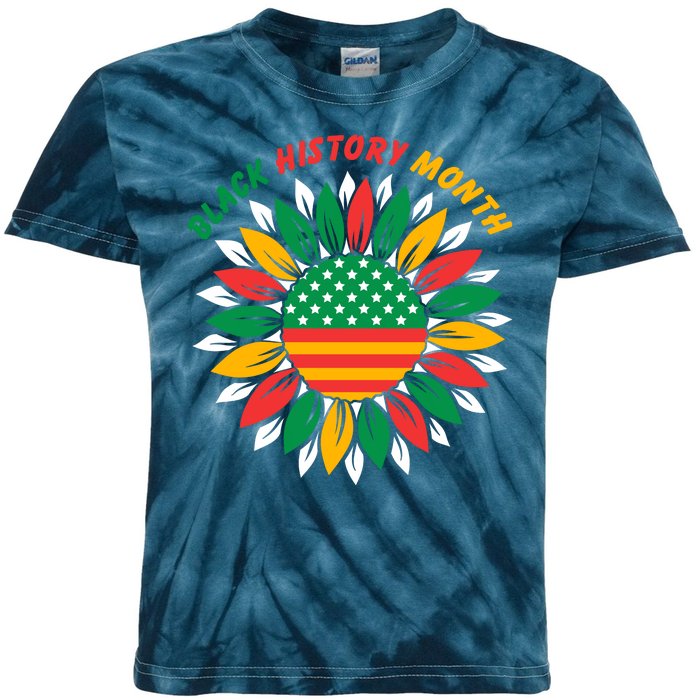 Black History Month Sunflower Flag Kids Tie-Dye T-Shirt