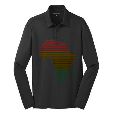 Black History Month African Map Gift Silk Touch Performance Long Sleeve Polo