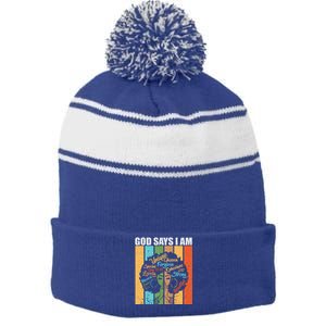 Black History Month Black African American Gift Stripe Pom Pom Beanie