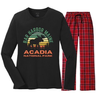 Bar Harbor Maine Acadia National Park Moose Women's Long Sleeve Flannel Pajama Set 