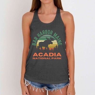 Bar Harbor Maine Acadia National Park Moose Women's Knotted Racerback Tank