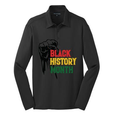 Black History Month Fist All Year Silk Touch Performance Long Sleeve Polo