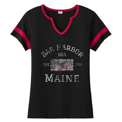 Bar Harbor Maine USA American Flag Established ME Vintage Ladies Halftime Notch Neck Tee