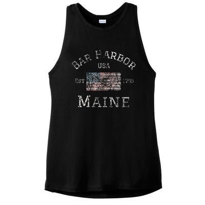 Bar Harbor Maine USA American Flag Established ME Vintage Ladies PosiCharge Tri-Blend Wicking Tank