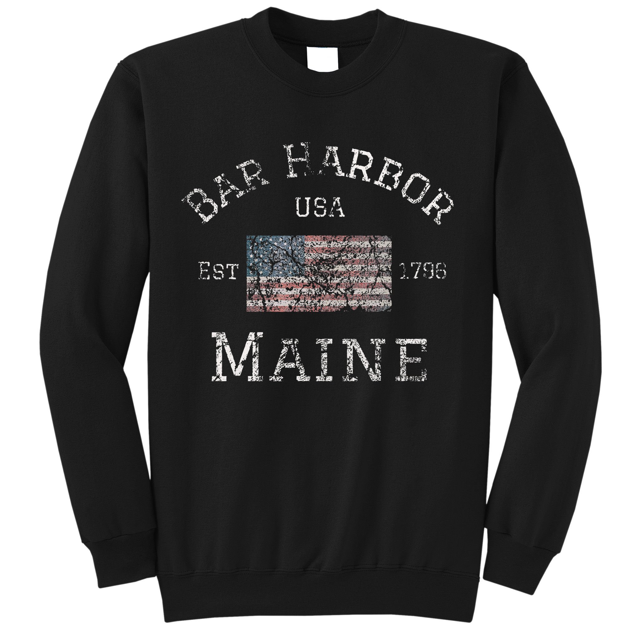 Bar Harbor Maine USA American Flag Established ME Vintage Sweatshirt
