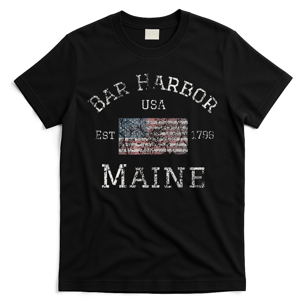 Bar Harbor Maine USA American Flag Established ME Vintage T-Shirt