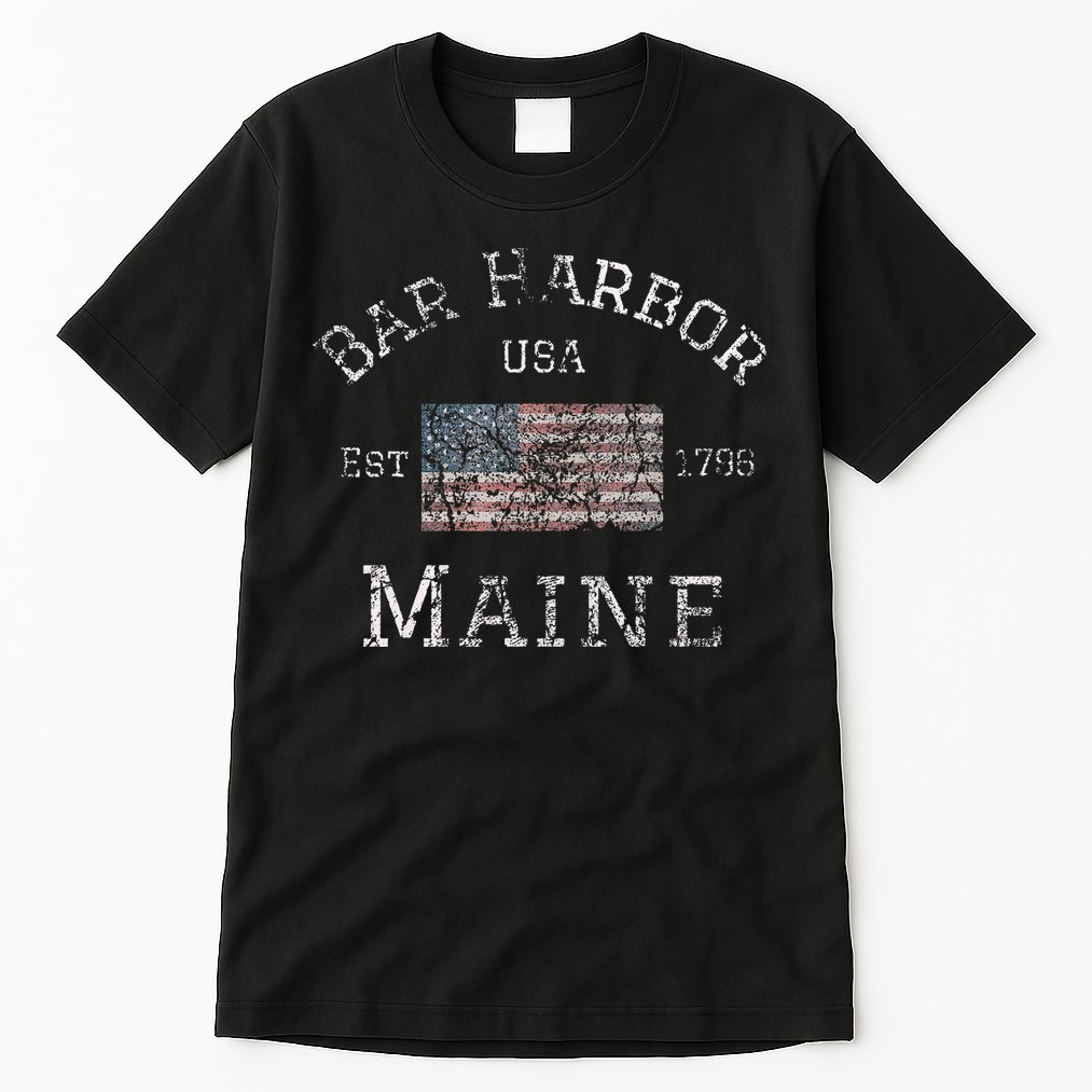 Bar Harbor Maine USA American Flag Established ME Vintage Tall T-Shirt