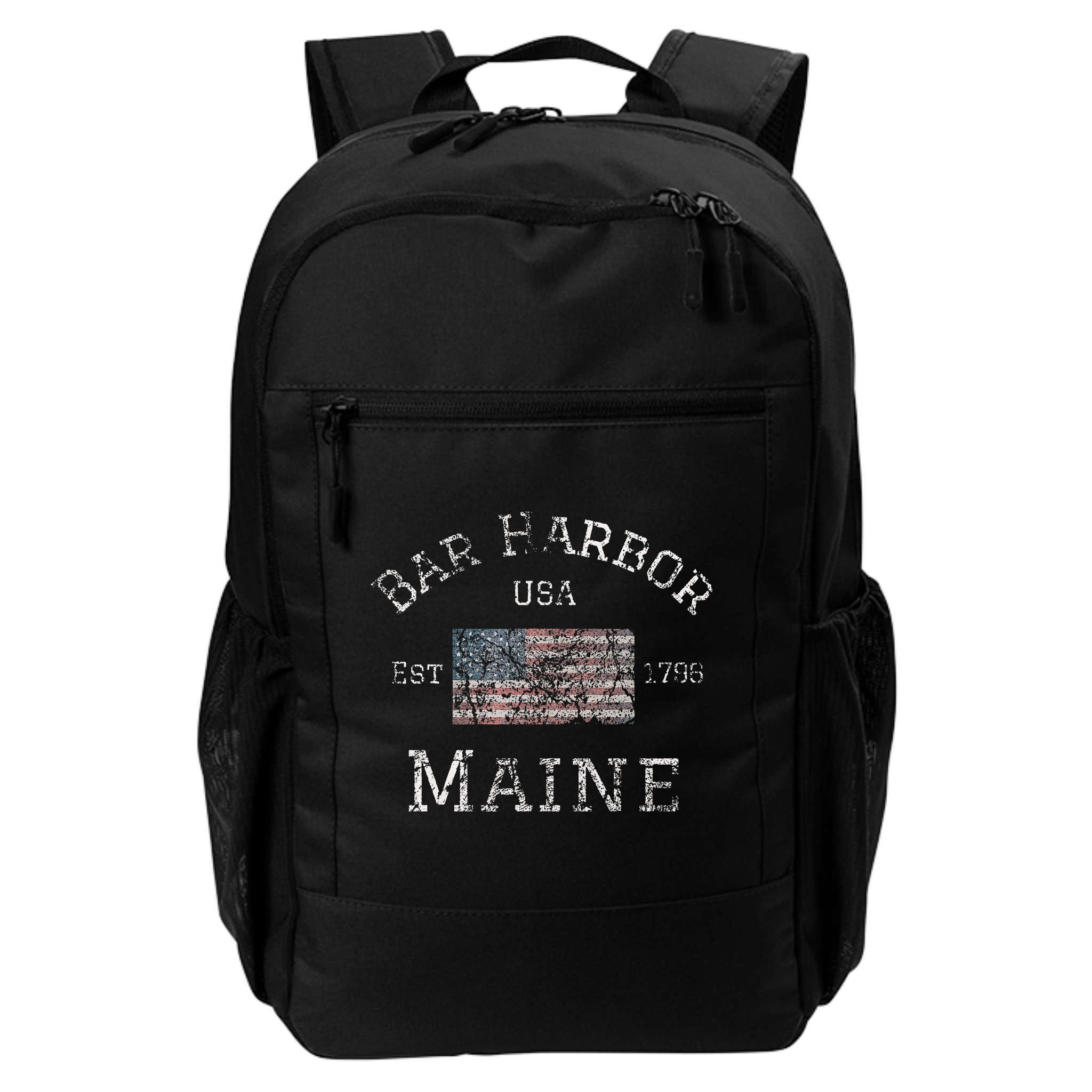 Bar Harbor Maine USA American Flag Established ME Vintage Backpack