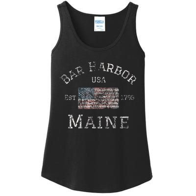 Bar Harbor Maine USA American Flag Established ME Vintage Ladies Essential Tank