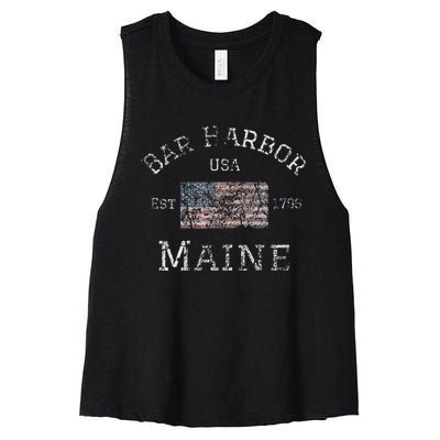 Bar Harbor Maine USA American Flag Established ME Vintage Women's Racerback Cropped Tank