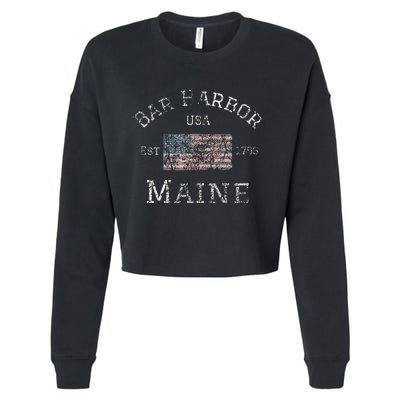 Bar Harbor Maine USA American Flag Established ME Vintage Cropped Pullover Crew