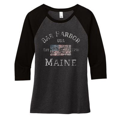 Bar Harbor Maine USA American Flag Established ME Vintage Women's Tri-Blend 3/4-Sleeve Raglan Shirt