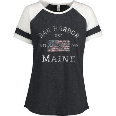 Bar Harbor Maine USA American Flag Established ME Vintage Enza Ladies Jersey Colorblock Tee