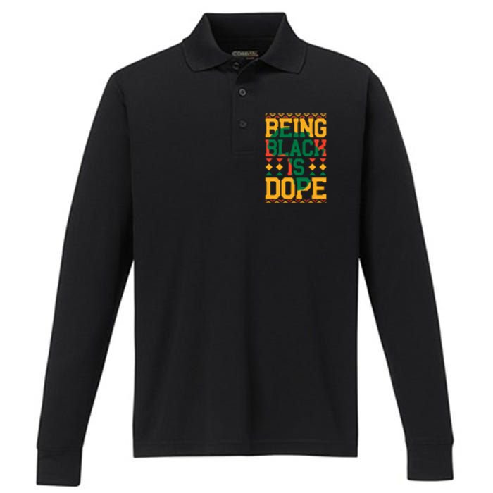 Black History Month Being Black Is Dope Gift Performance Long Sleeve Polo