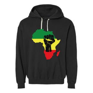 Black History Month Celebration African Map Fist Garment-Dyed Fleece Hoodie