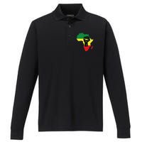 Black History Month Celebration African Map Fist Performance Long Sleeve Polo