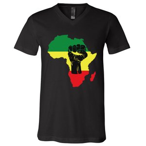 Black History Month Celebration African Map Fist V-Neck T-Shirt