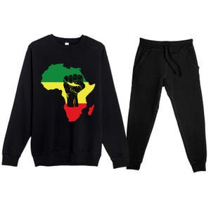 Black History Month Celebration African Map Fist Premium Crewneck Sweatsuit Set