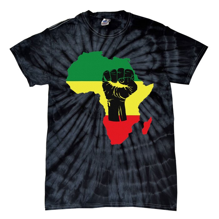 Black History Month Celebration African Map Fist Tie-Dye T-Shirt