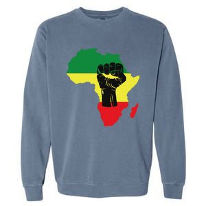 Black History Month Celebration African Map Fist Garment-Dyed Sweatshirt