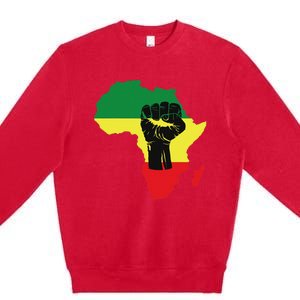 Black History Month Celebration African Map Fist Premium Crewneck Sweatshirt