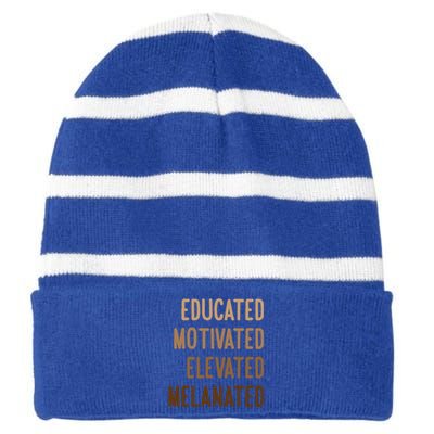 Black History Month Educated Motivated Elevated Melanated Gift Striped Beanie with Solid Band