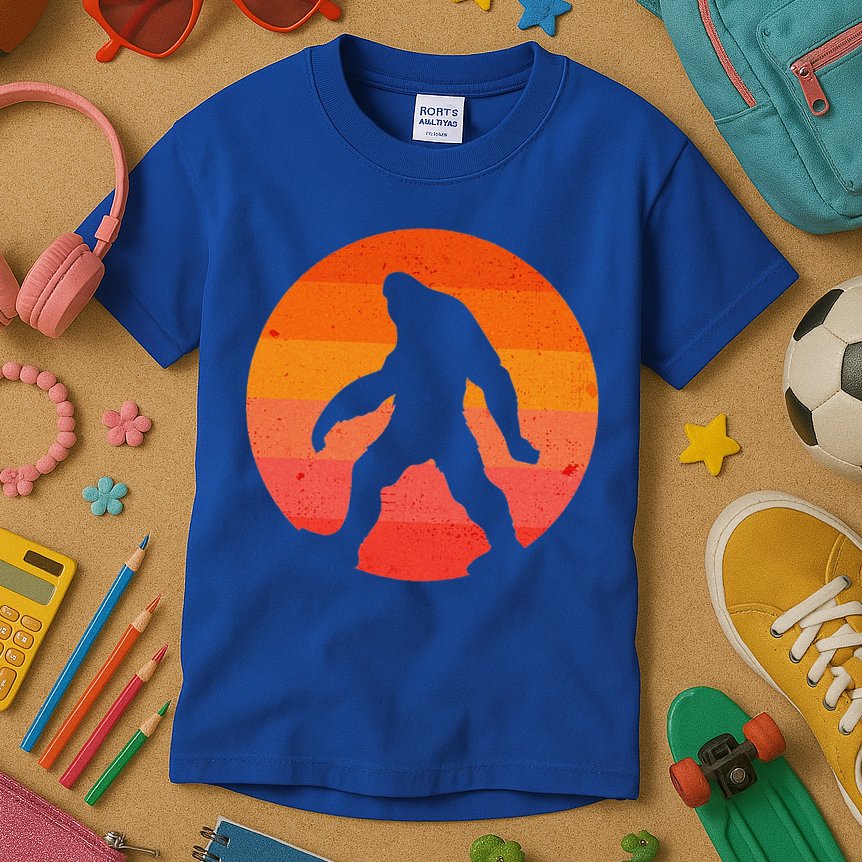 Bigfoot Halloween Moon Vintage Costume Sasquatch Yeti Gift Kids T-Shirt