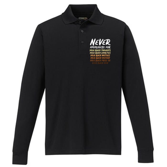 Black History Month Not Sorry For Being Black: & Womens Performance Long Sleeve Polo