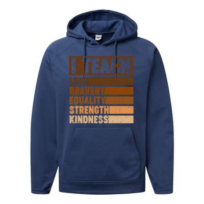 Black History Month I Teach Love Bravery Equality Strength Kindness Performance Fleece Hoodie