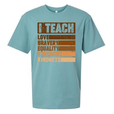 Black History Month I Teach Love Bravery Equality Strength Kindness Sueded Cloud Jersey T-Shirt